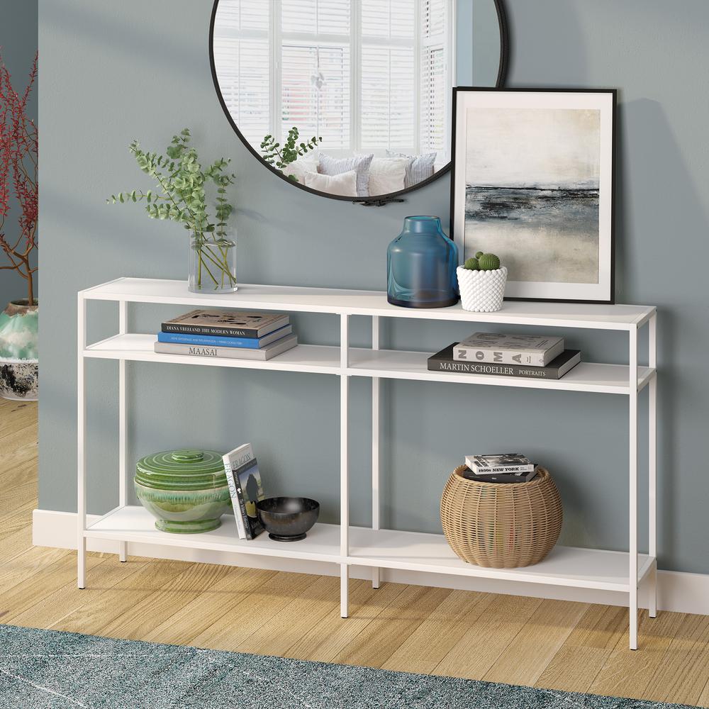 Sivil 55'' Wide Rectangular Console Table with Metal Shelves in Matte White. Picture 2