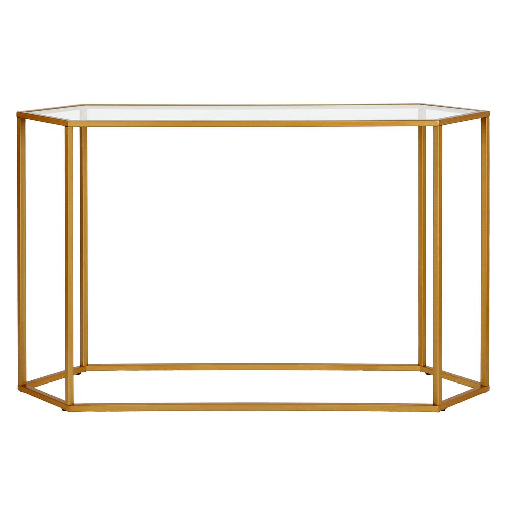 Beck 48'' Wide Hexagonal Console Table in Brass. Picture 3