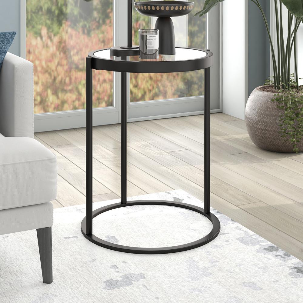 Duxbury 16'' Wide Round Side Table in Blackened Bronze. Picture 2