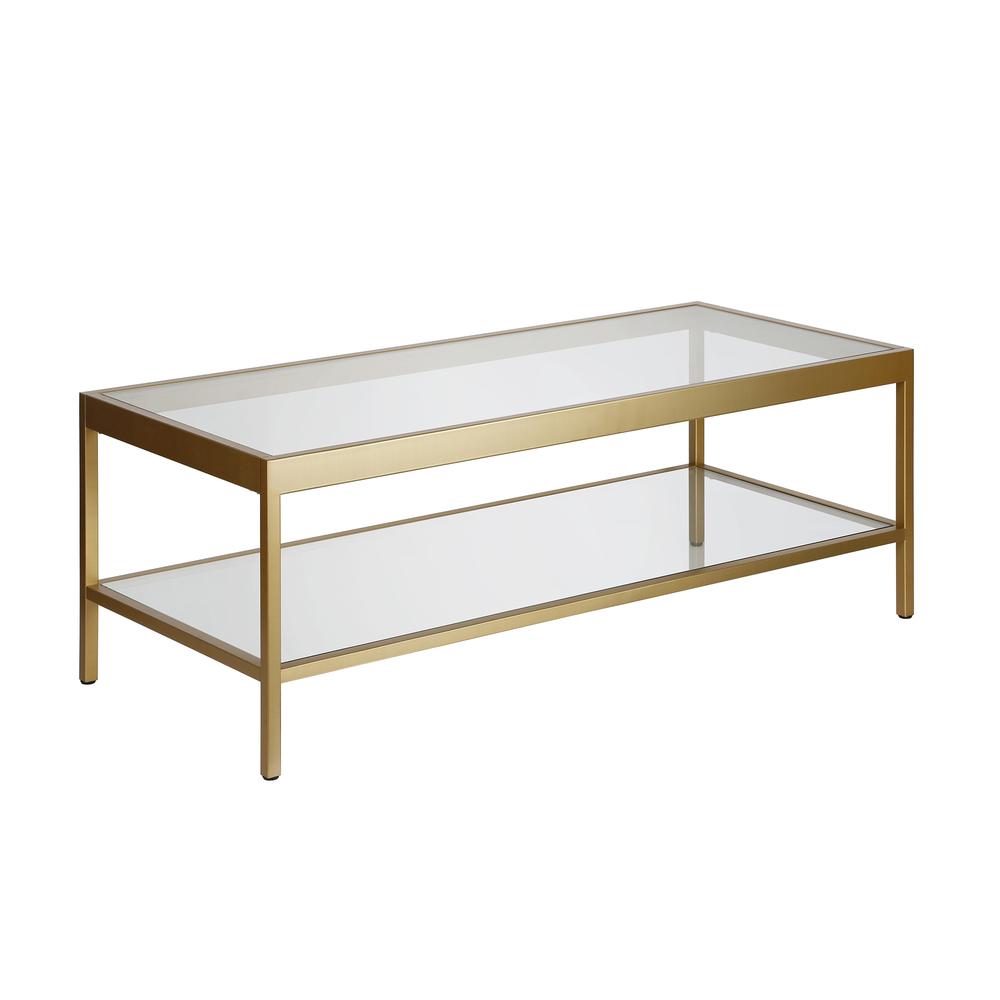 Alexis 45'' Wide Rectangular Coffee Table in Brass. Picture 1