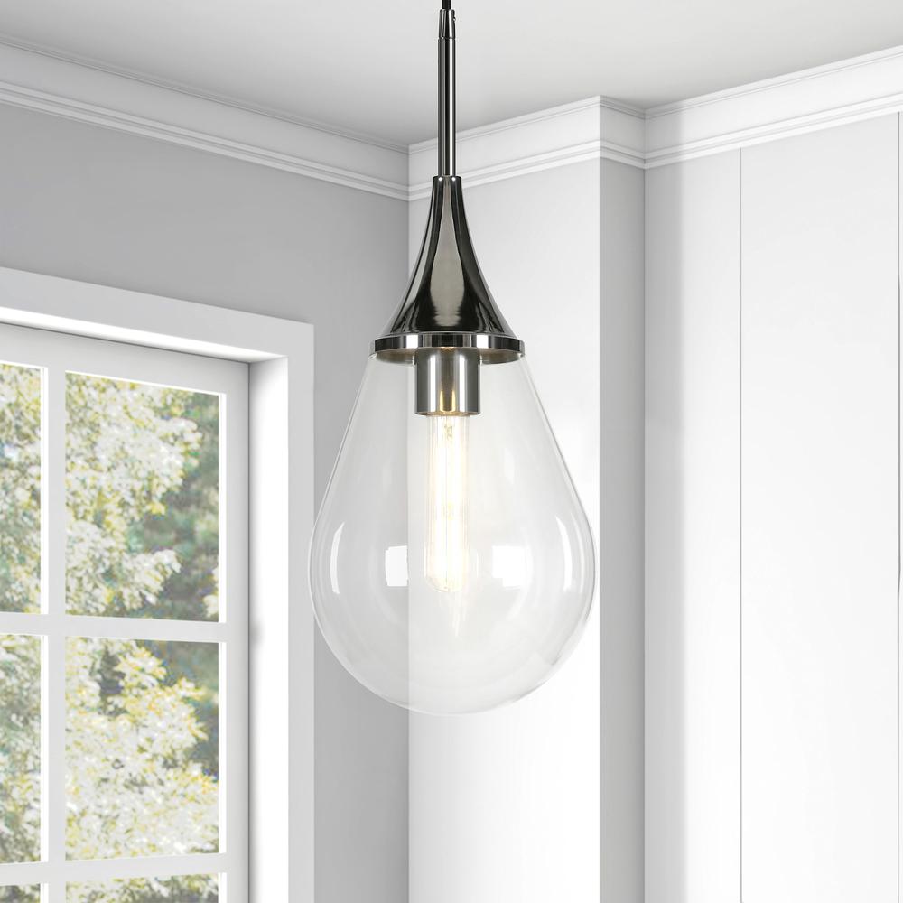 Ambrose 7.63" Wide Pendant with Glass Shade in Polished Nickel/Clear. Picture 4