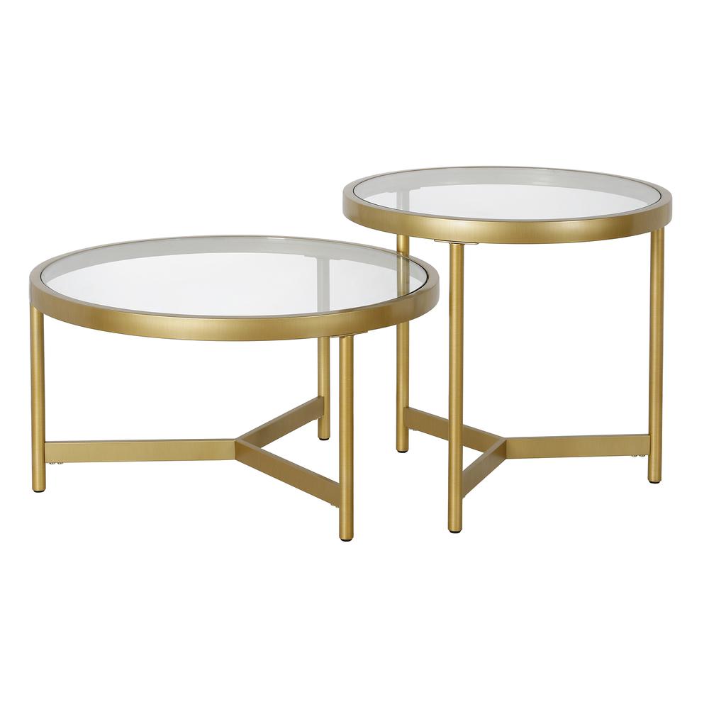 Quentin 30'' Wide Round Coffee Table in Brass. Picture 1