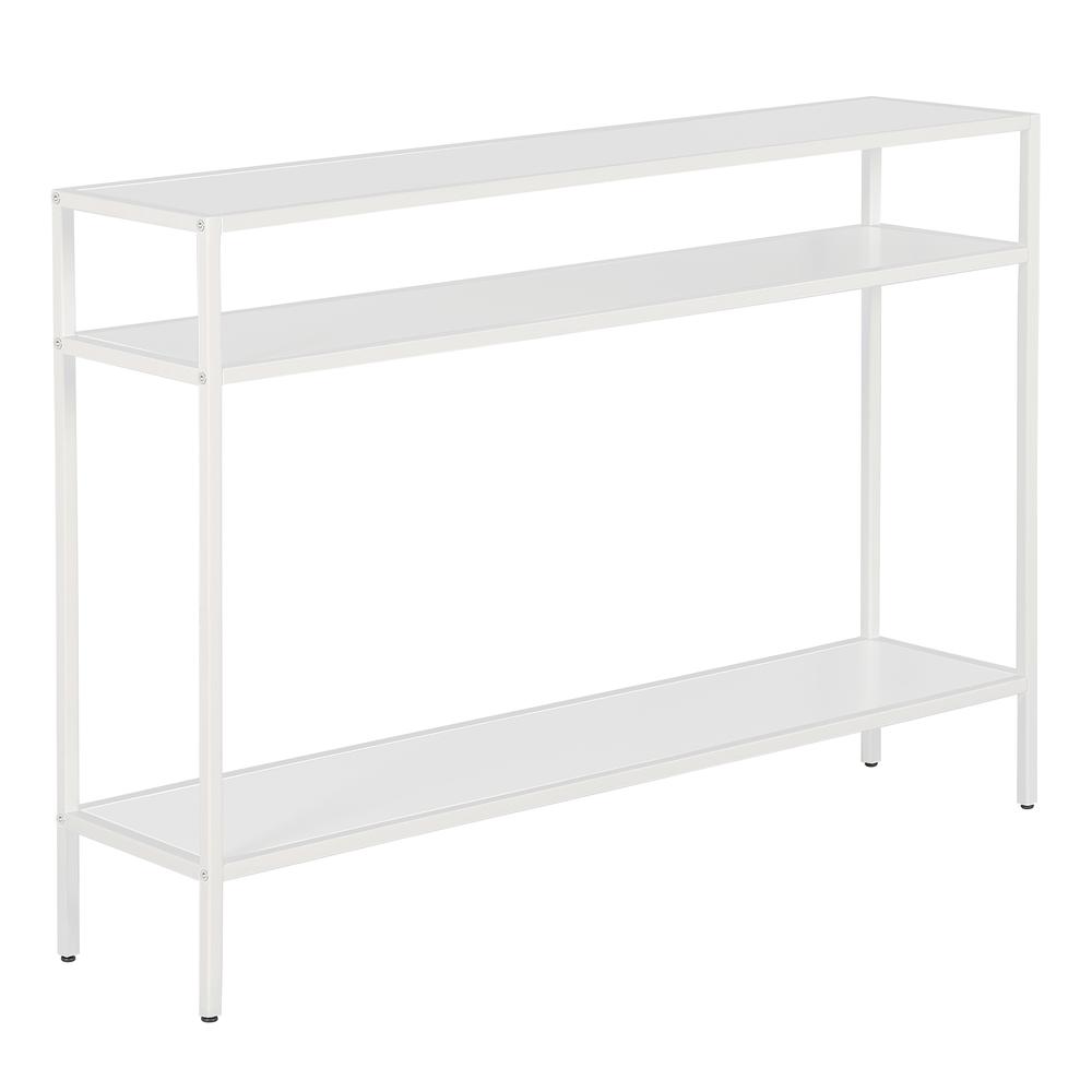 Ricardo 42'' Wide Rectangular Console Table with Metal Shelves in Matte White. Picture 1