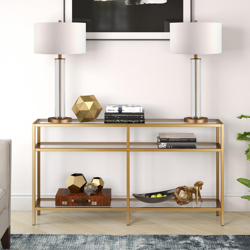 Sivil 55'' Wide Rectangular Console Table in Brass. Picture 4