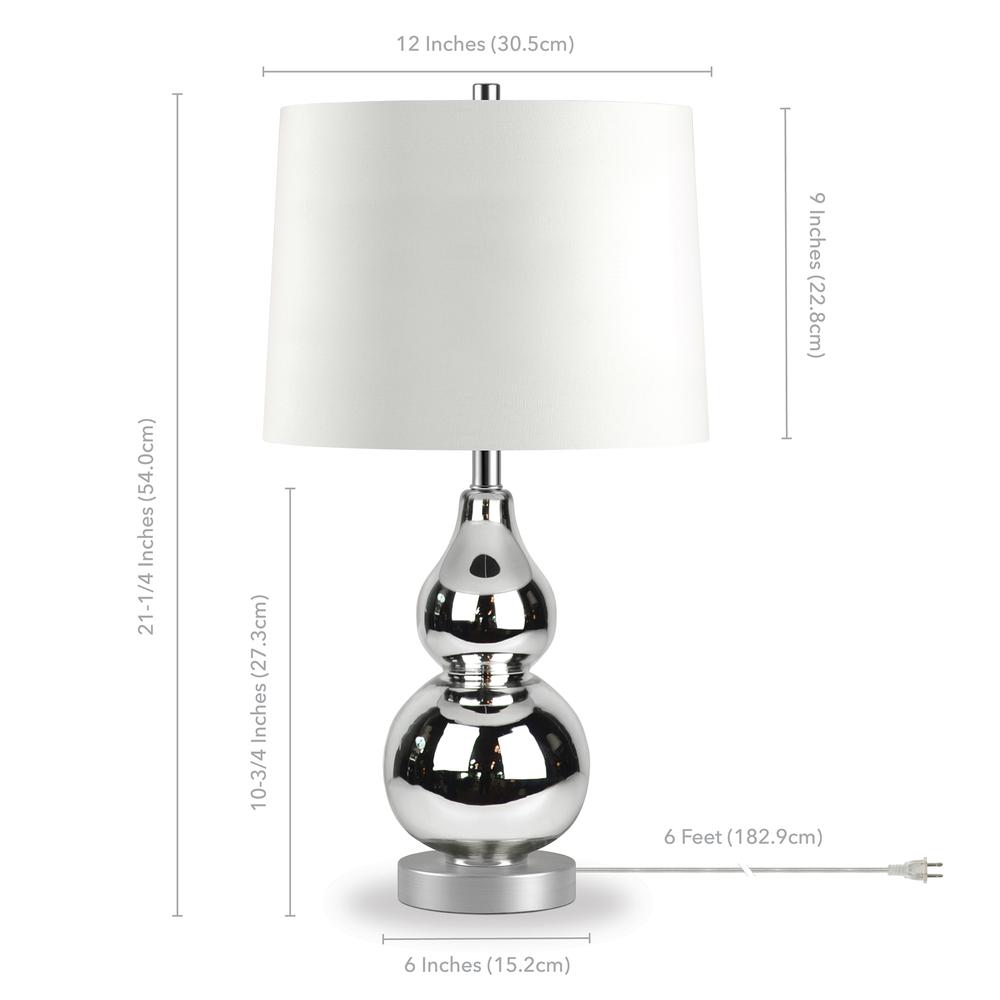 Katrina 21.25" Tall Petite Table Lamp with Fabric Shade in Polished Nickel Glass/Satin Nickel/White. Picture 4