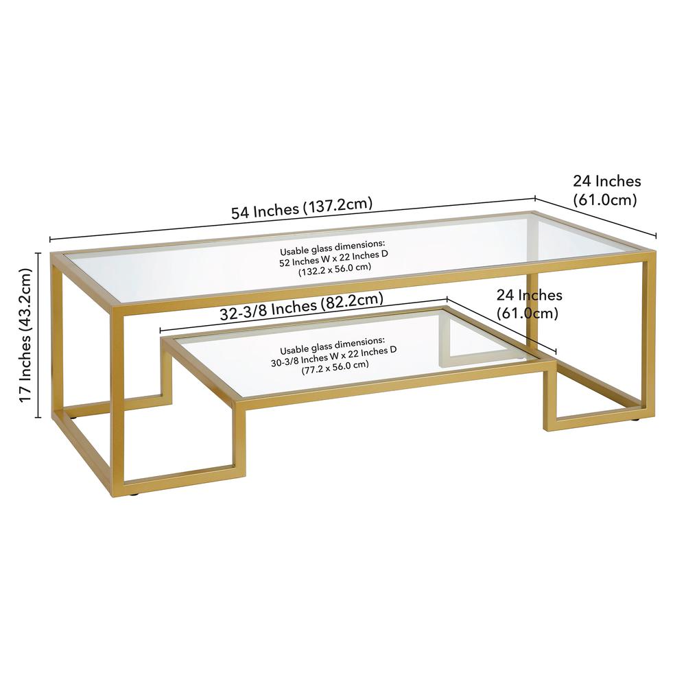 Athena 54'' Wide Rectangular Coffee Table in Brass. Picture 5