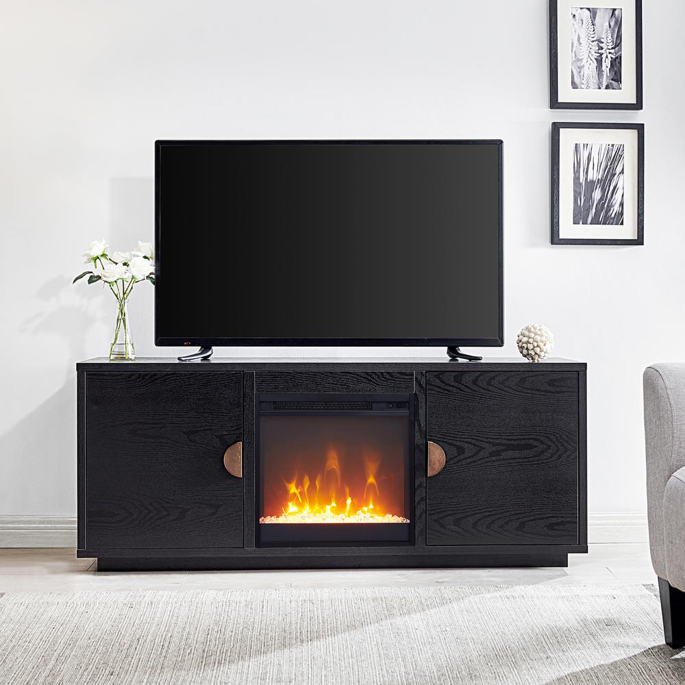 Dakota Rectangular TV Stand with Crystal Fireplace for TV's up to 65" in Black. Picture 4