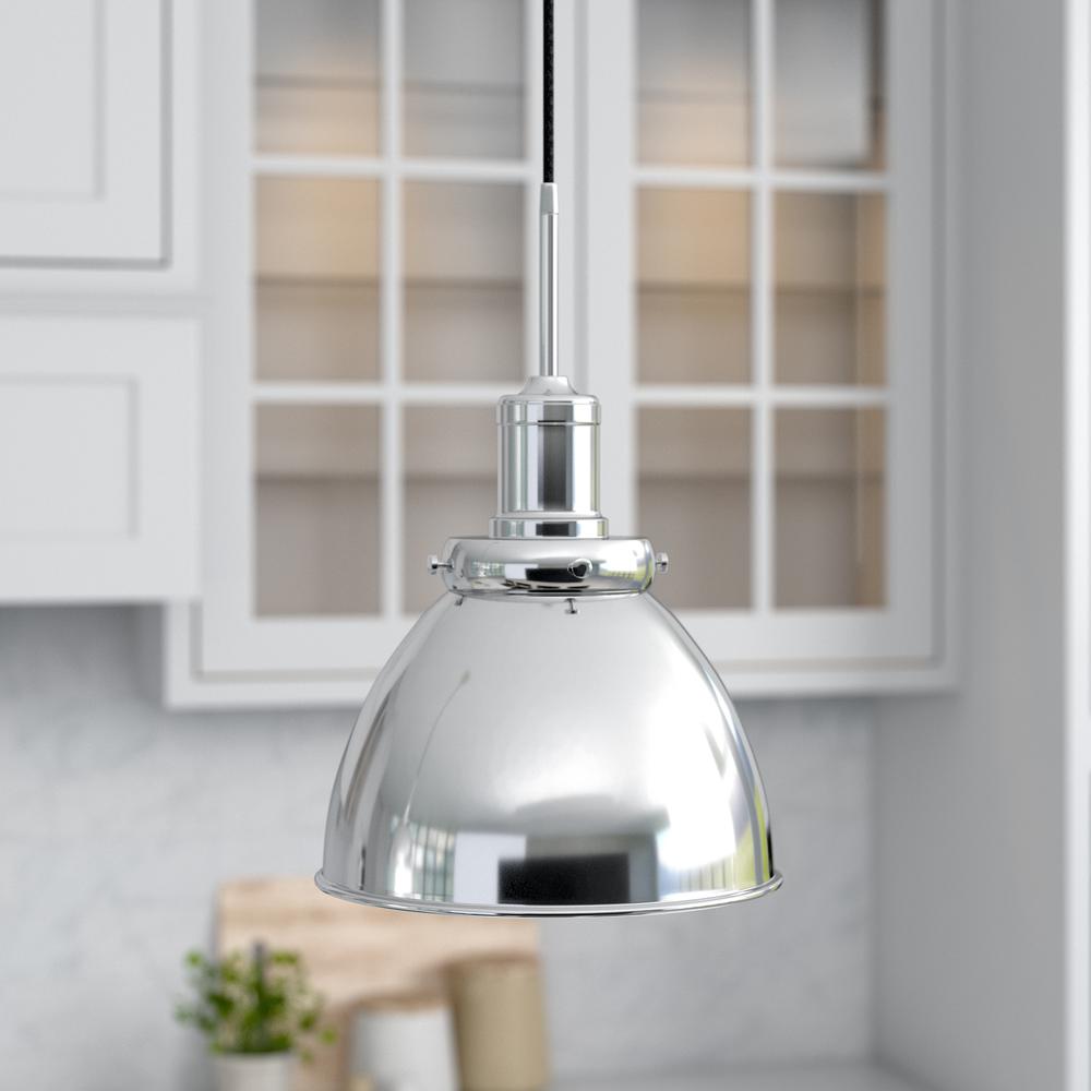 Madison 12" Wide Pendant with Metal Shade in Polished Nickel/Polished Nickel. Picture 2