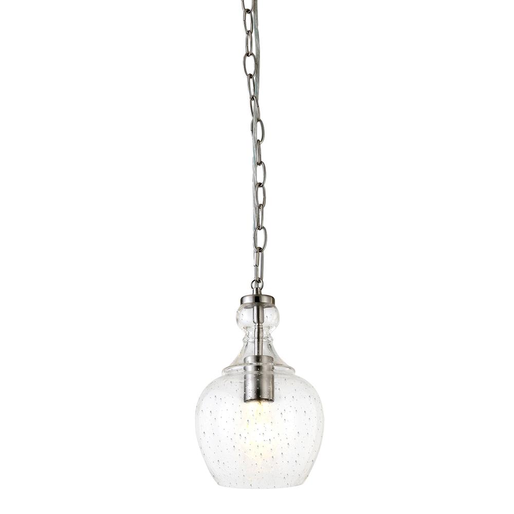 Verona 7" Wide Pendant with Glass Shade in Brushed Nickel/Seeded. Picture 3