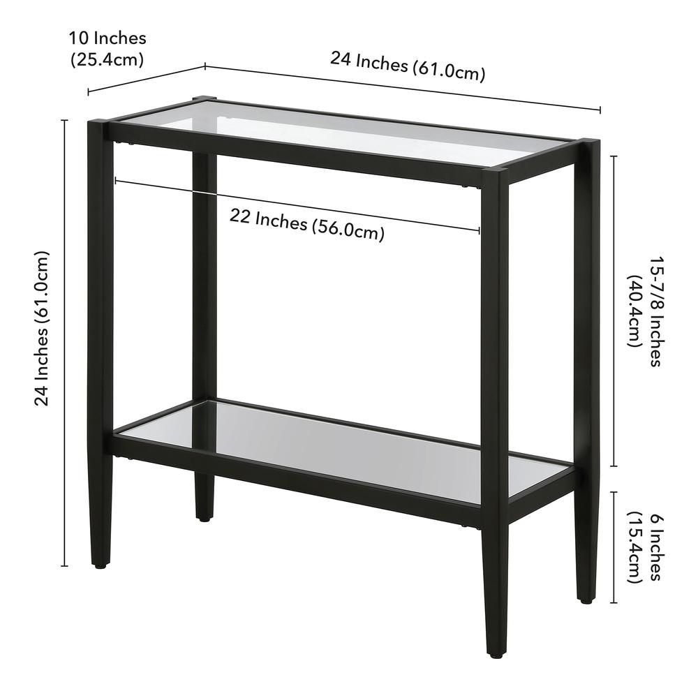 Hera 24'' Wide Rectangular Side Table with Glass Shelf in Blackened Bronze. Picture 5