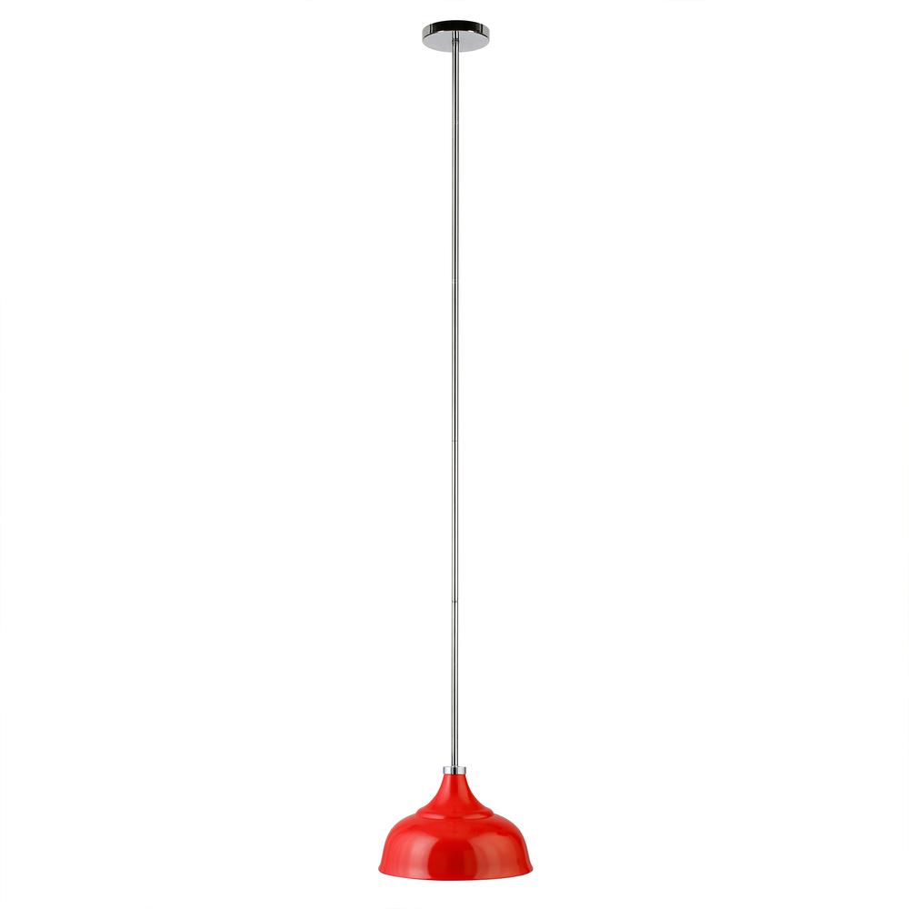 Mackenzie  10.75" Wide Pendant with Metal Shade in Poppy Red/Polished Nickel/Poppy Red. Picture 1