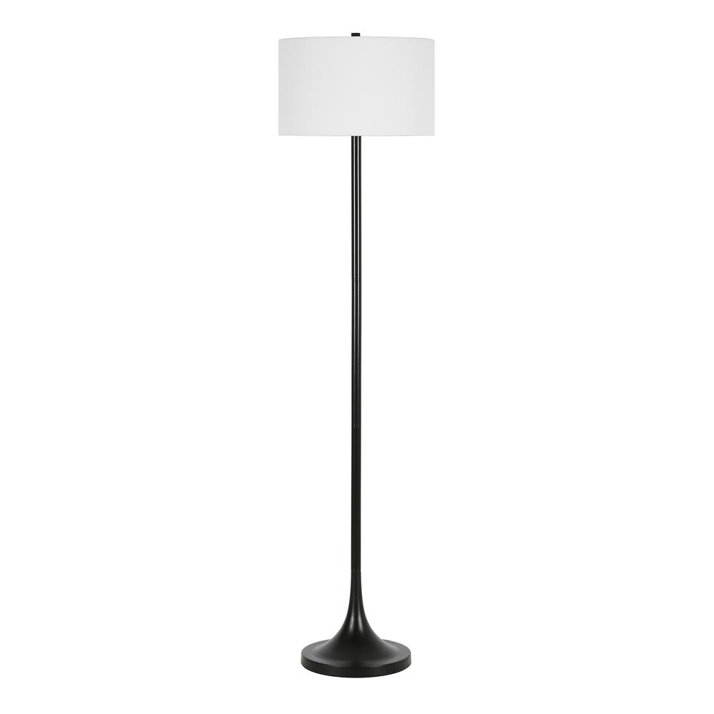 Josephine 62" Tall Floor Lamp with Fabric Shade in Blackened Bronze/White. Picture 1