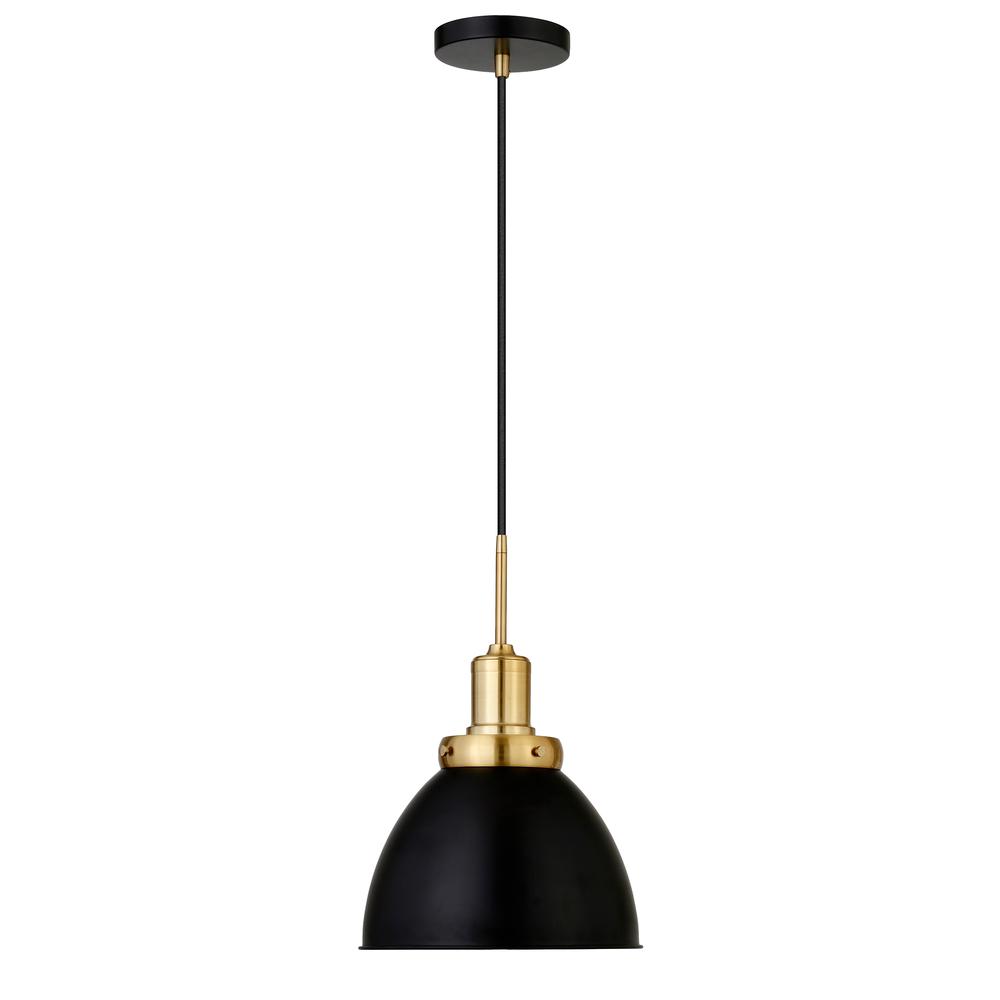 Madison 12" Wide Pendant with Metal Shade in Black/Brass/Black. Picture 1