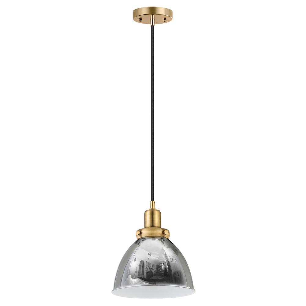 Madison 8" Wide Pendant with Metal Shade in Polished Nickel/Brass/Polished Nickel. Picture 1