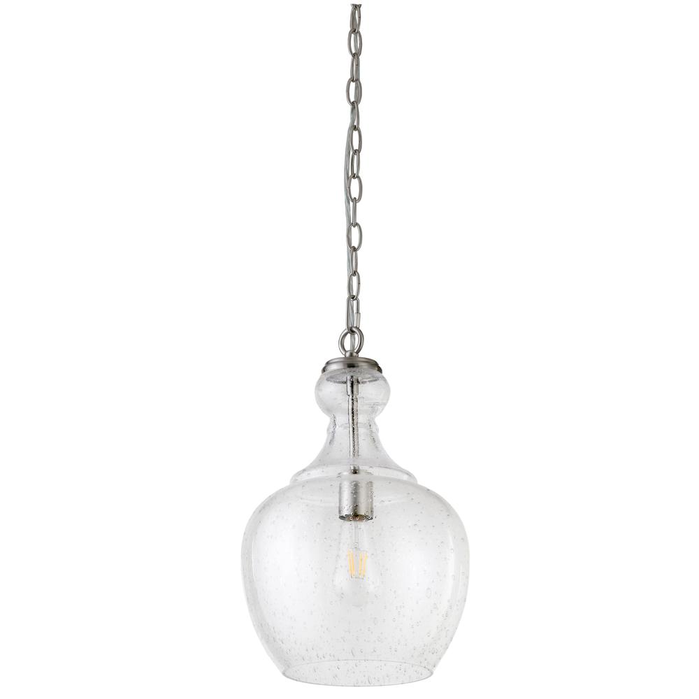 Verona 11" Wide Pendant with Glass Shade in Brushed Nickel/Seeded. The main picture.