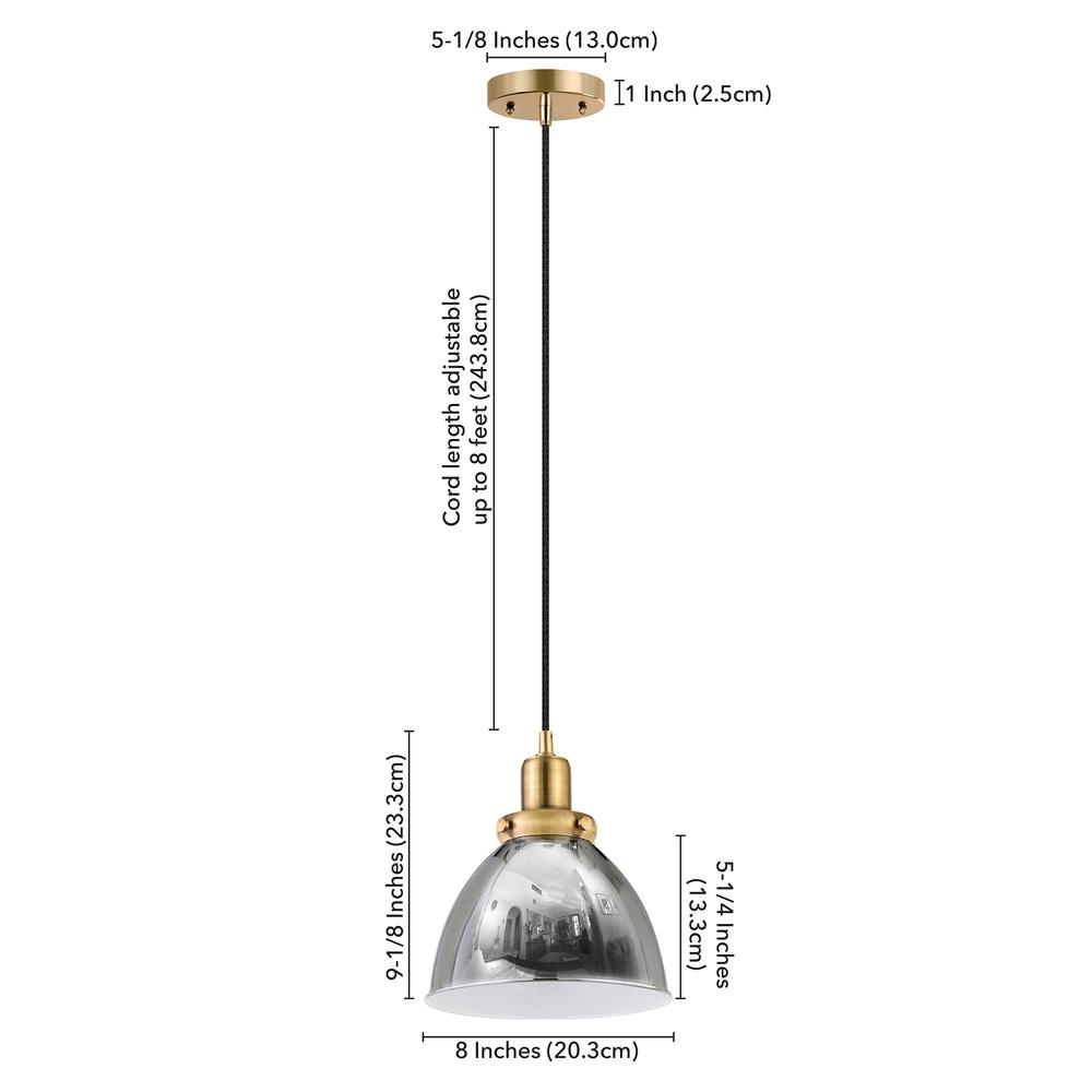 Madison 8" Wide Pendant with Metal Shade in Polished Nickel/Brass/Polished Nickel. Picture 5
