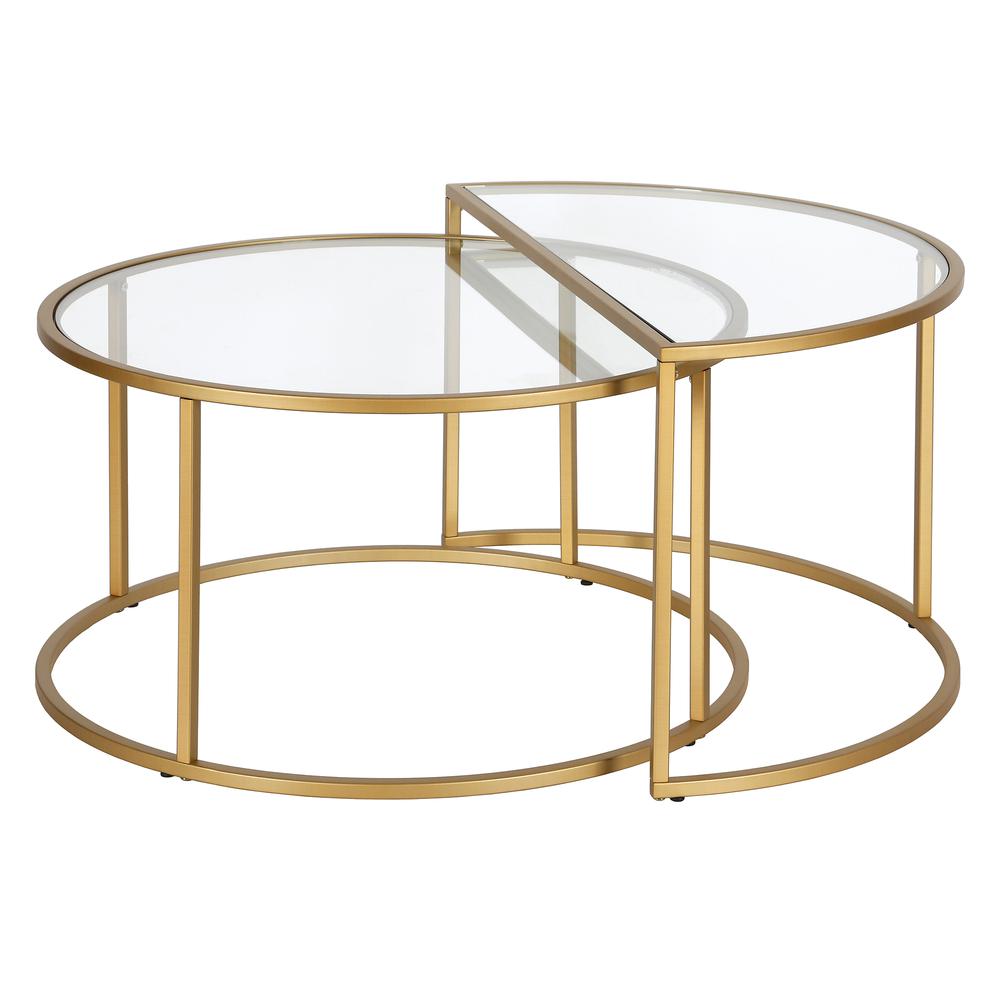 Luna Round & Demilune Nested Coffee Table in Brass. Picture 1