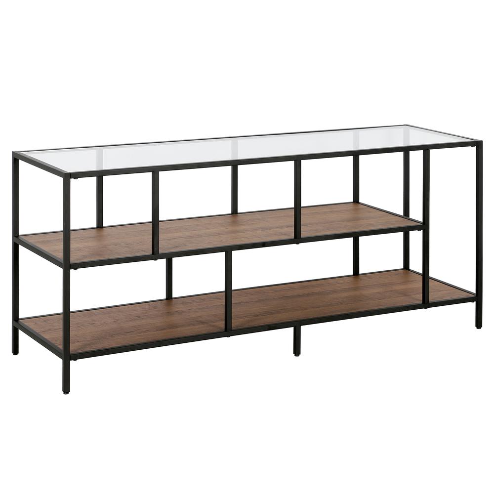 Winthrop Rectangular TV Stand with MDF Shelves for TV's up to 60" in Blackened Bronze/Rustic Oak. Picture 1