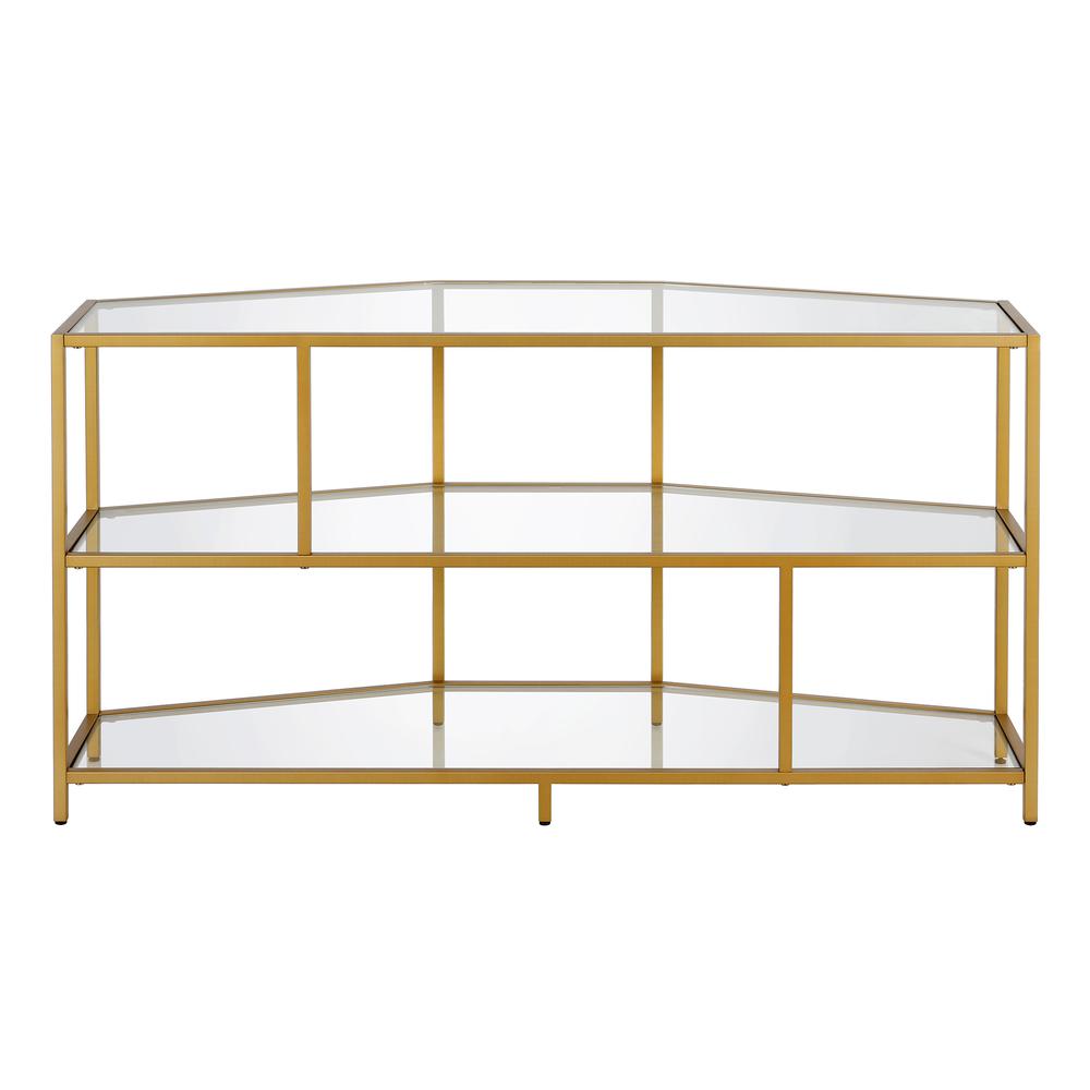 Clark Corner TV Stand for TV's up to 55" in Brass. Picture 3