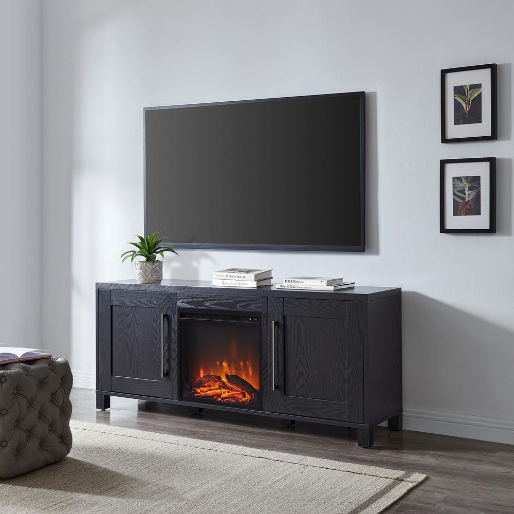 Chabot Rectangular TV Stand with Log Fireplace for TV's up to 65" in Black Grain. Picture 2