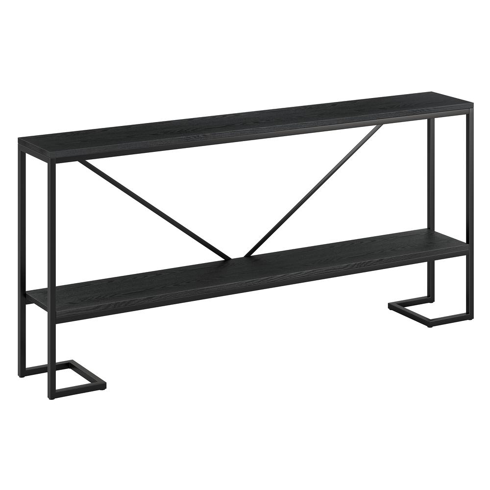 Phoebe 64" Wide Rectangular Console Table in Blackened Bronze/Black Grain. Picture 1