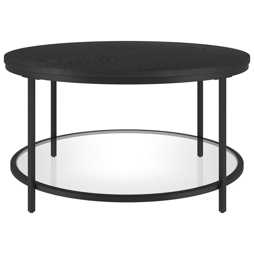 Sevilla 32'' Wide Round Coffee Table with MDF Top and Glass Shelf. Picture 3