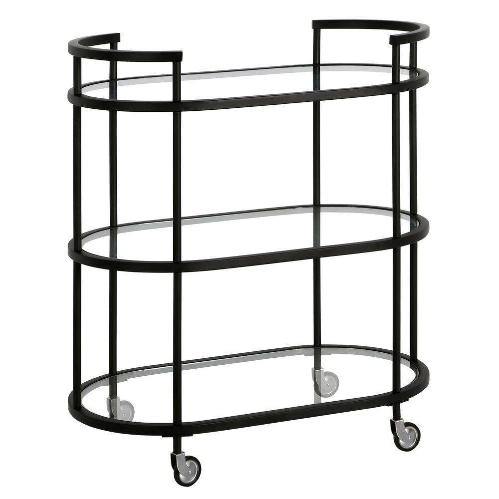 Leif 30'' Wide Oval Bar Cart in Blackened Bronze. Picture 1