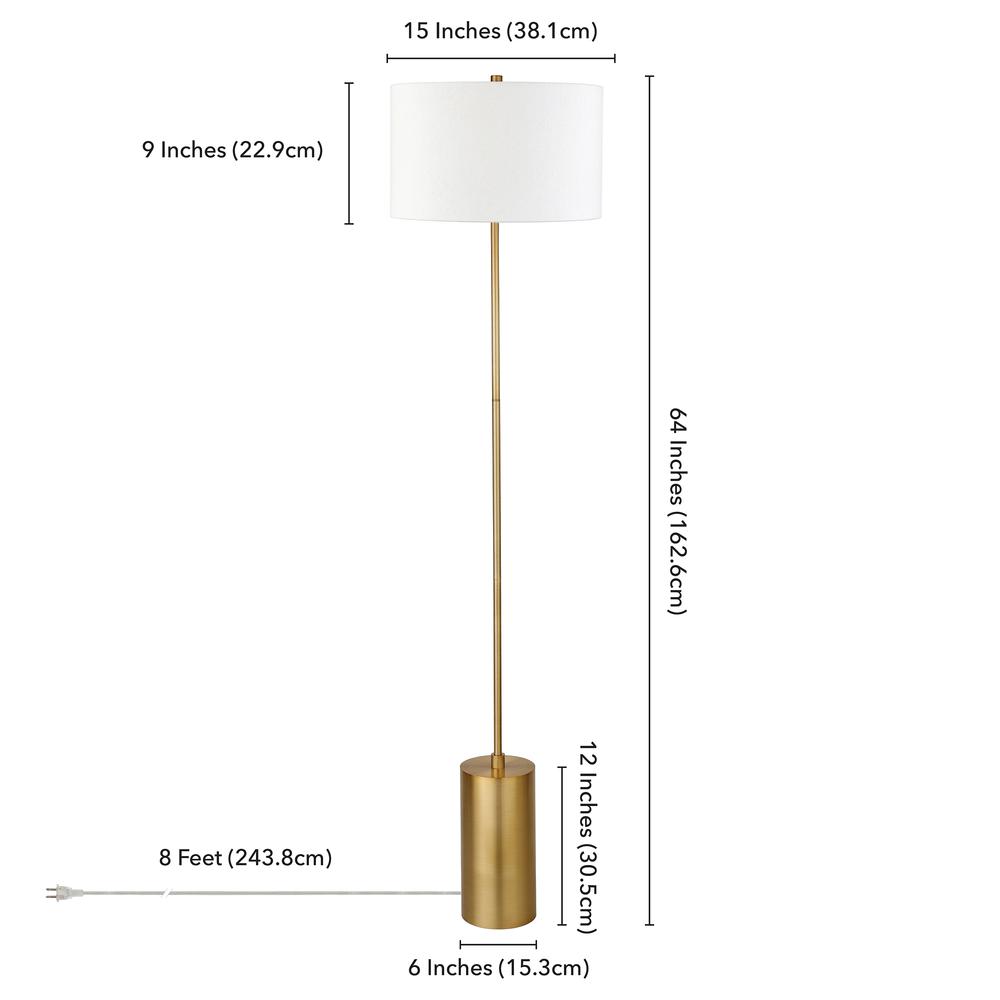 Somerset 64" Tall Floor Lamp with Fabric Shade in Brass/White. Picture 4