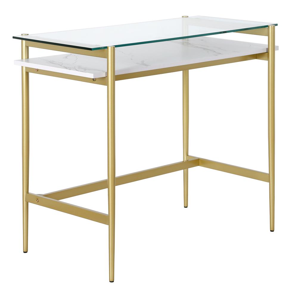 Eaton Rectangular 36'' Wide Desk with Faux Marble Shelf in Brass/Faux Marble. Picture 1