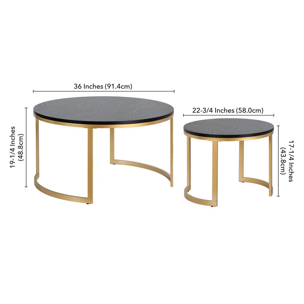 Mitera Round Nested Coffee Table with MDF Top in Brass/Black Grain. Picture 5