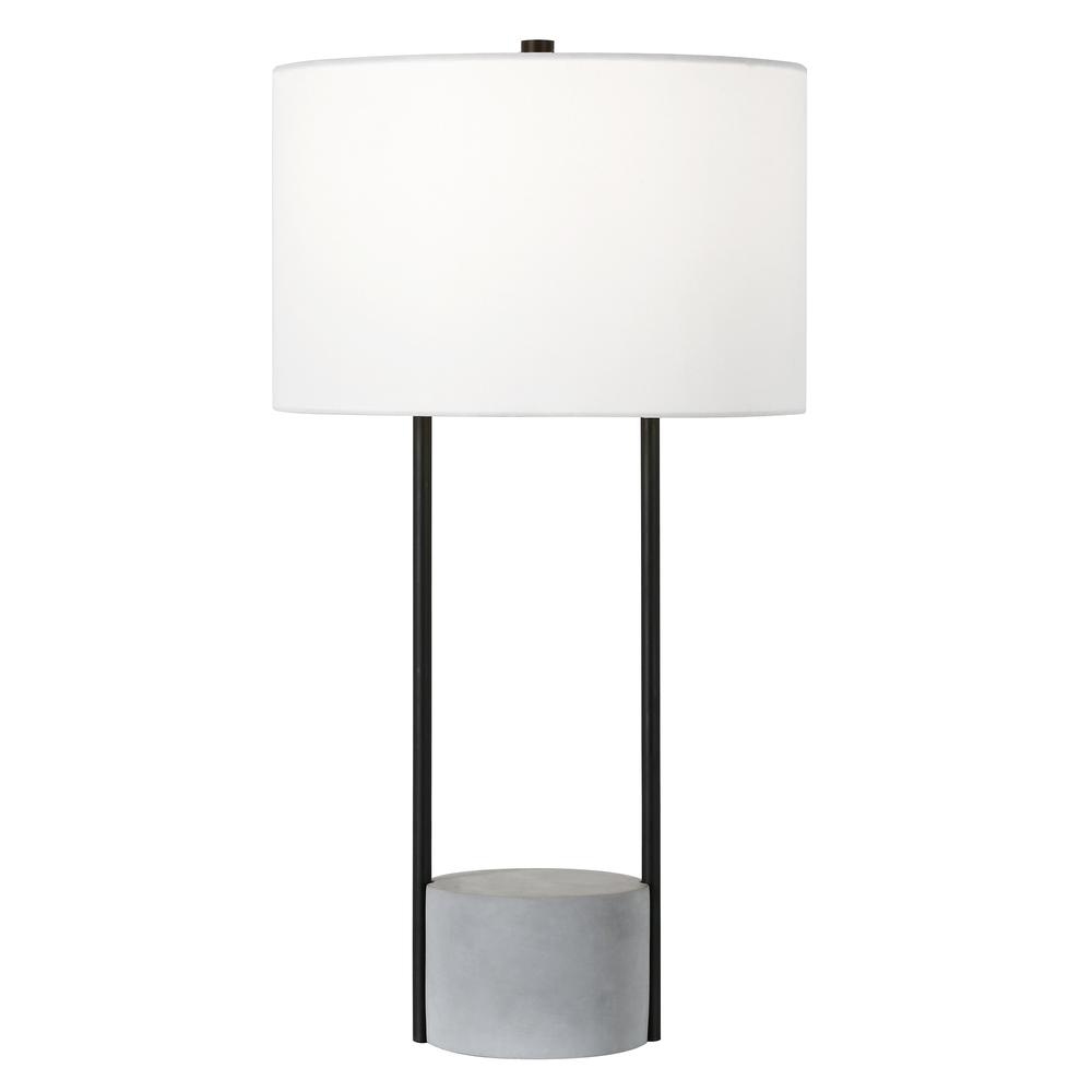 Uma 27.75" Tall Table Lamp with Fabric Shade in Blackened Bronze/Concrete/White. Picture 1