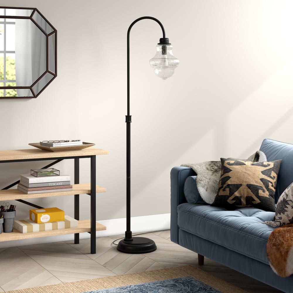 Sara 70" Tall Floor Lamp with Glass Shade in Blackened Bronze/Seeded. Picture 3