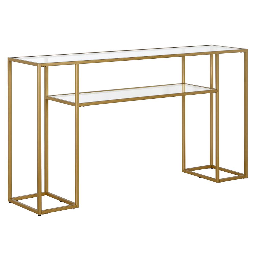Marilyn 55" Wide Rectangular Console Table in Brass. Picture 1