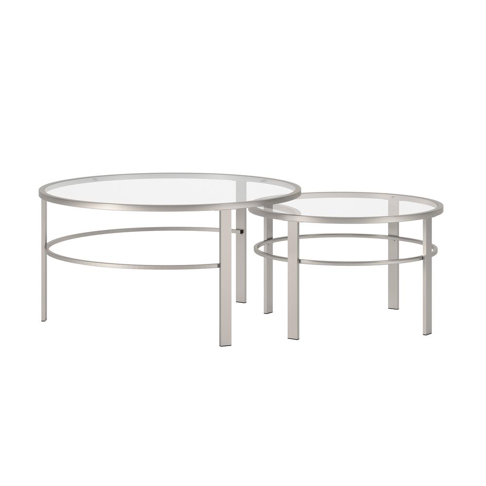 Gaia Round Nested Coffee Table in Satin Nickel. Picture 1