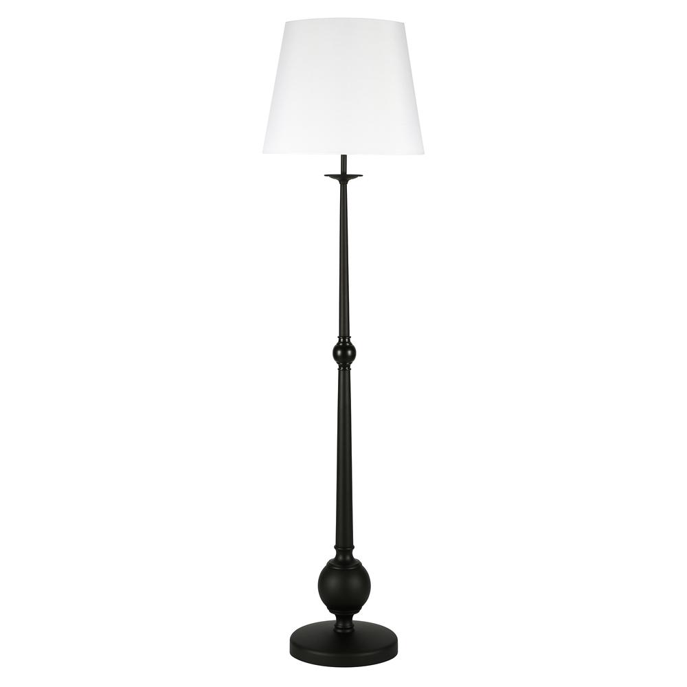 Wilmer 68" Tall Floor Lamp with Fabric Shade in Blackened Bronze/White. Picture 1