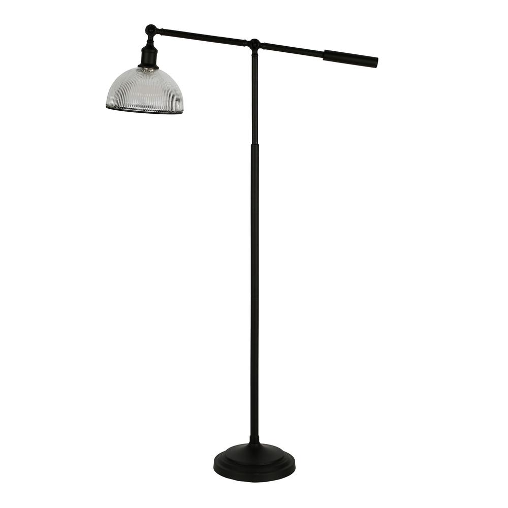Frenkel 58" Tall Floor Lamp with Ribbed Glass Shade in Blackened Bronze/Clear. Picture 1