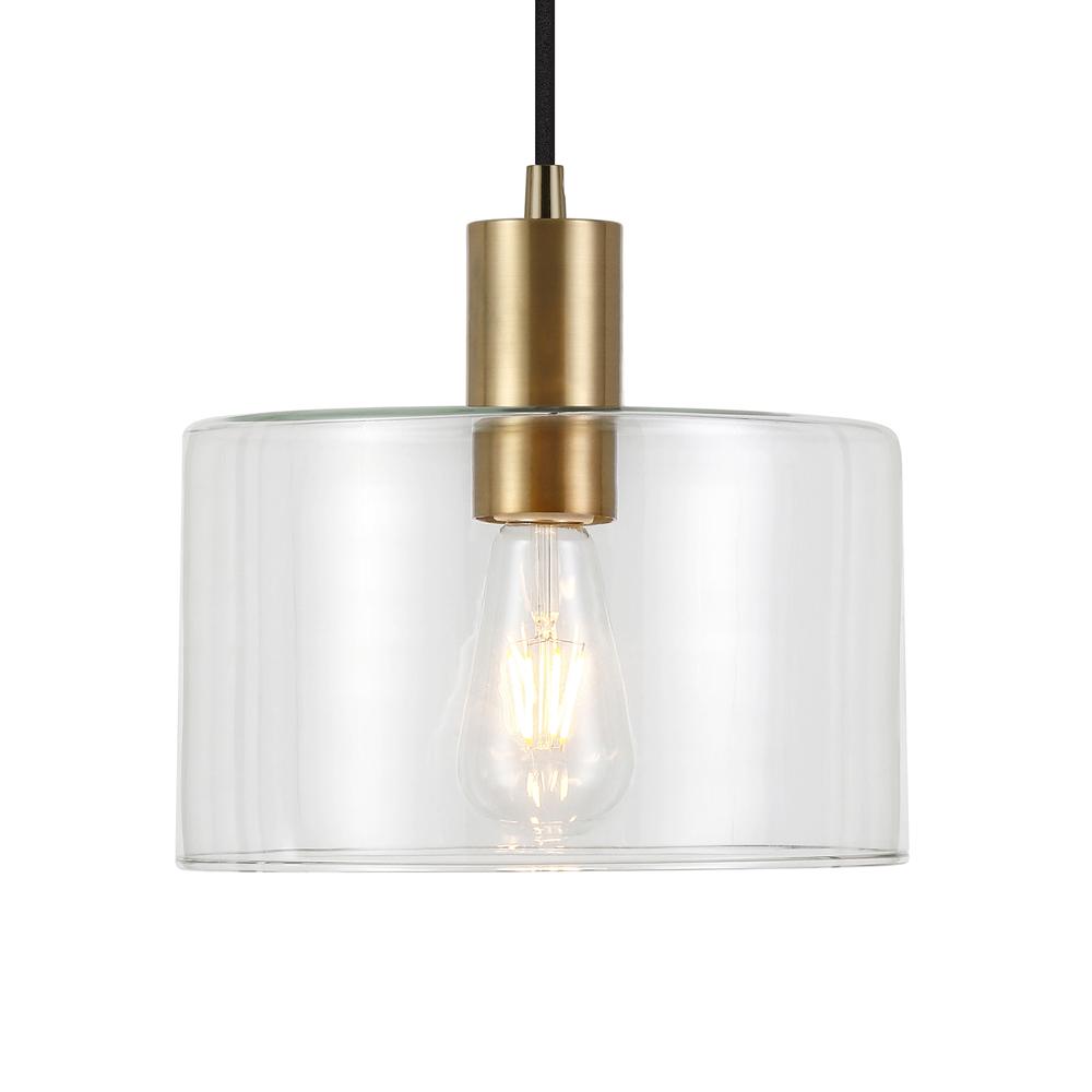 Henri 10" Wide Pendant with Glass Shade in Brass/Clear. Picture 3