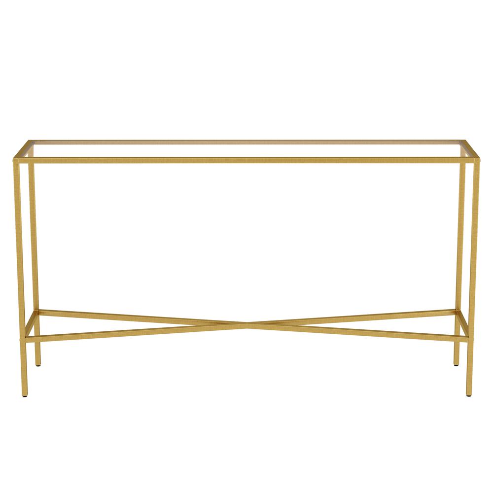 Henley 55'' Wide Rectangular Console Table with Glass Top in Brass. Picture 3