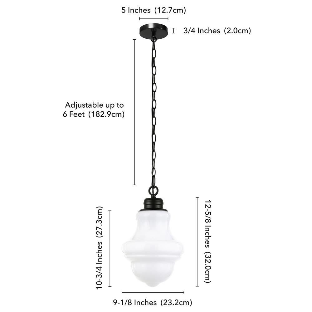 Annie 9.13" Wide Pendant with Glass Shade in Blackened Bronze/White Milk. Picture 6