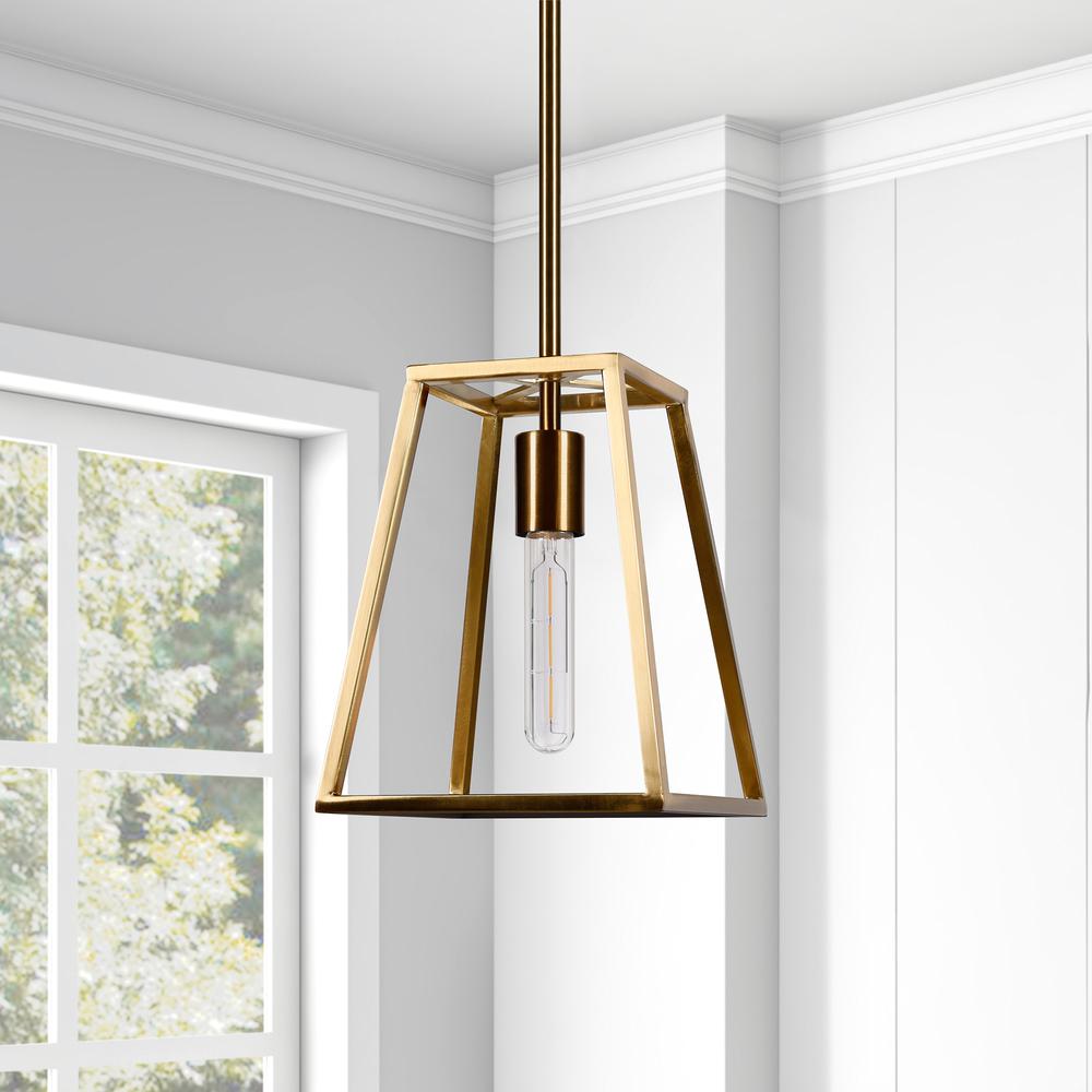 Rhom 8" Wide Open-Framed Pendant in Brass/No Shade. Picture 2