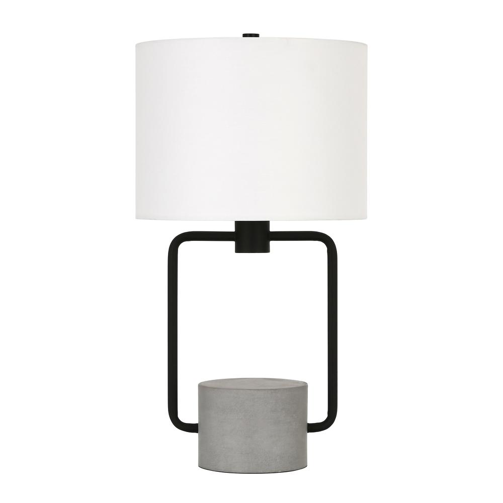 Howland 22" Tall Table Lamp with Fabric Shade in Blackened Bronze/Concrete/White. Picture 1