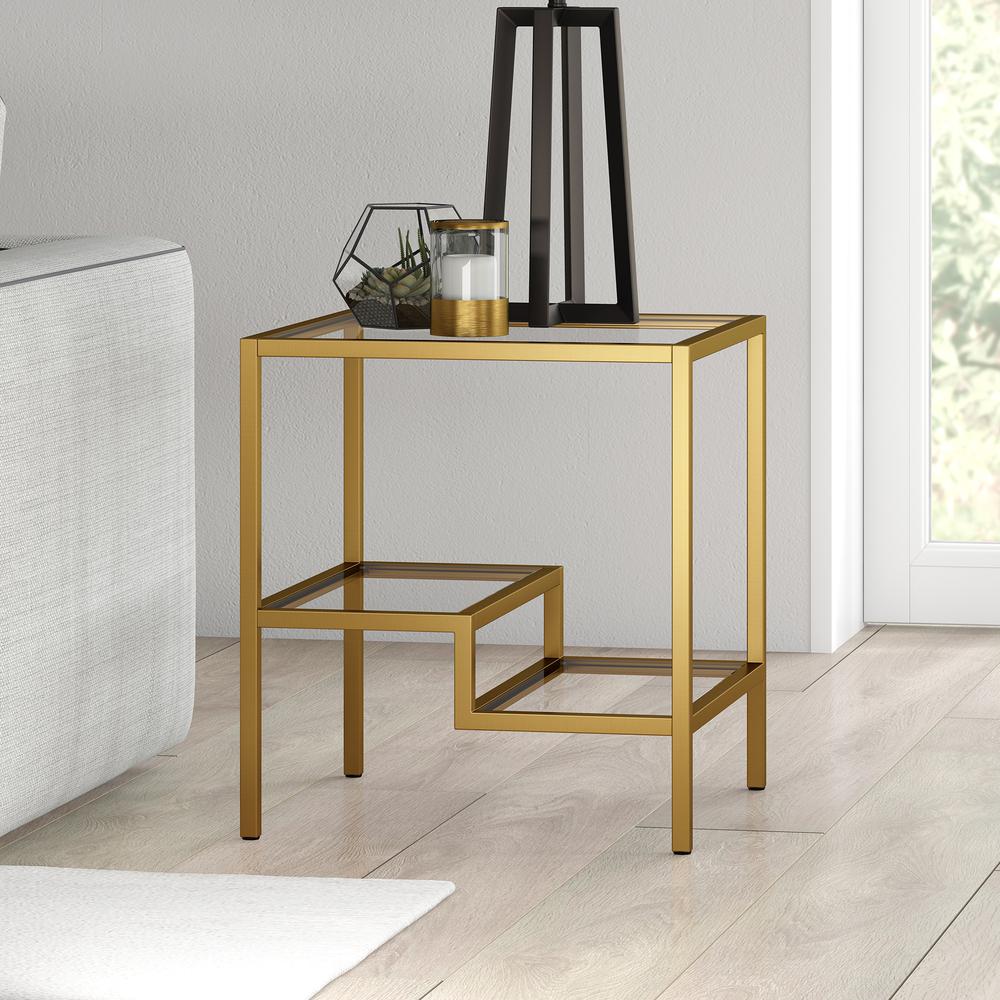 Lovett 20'' Wide Square Side Table in Brass. Picture 2