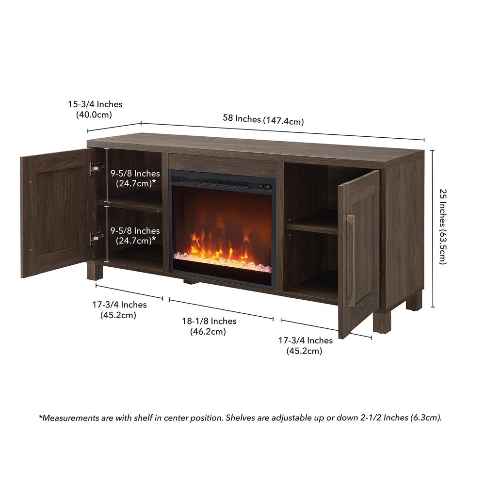 Chabot Rectangular TV Stand with Crystal Fireplace for TV's up to 65" in Alder Brown. Picture 5