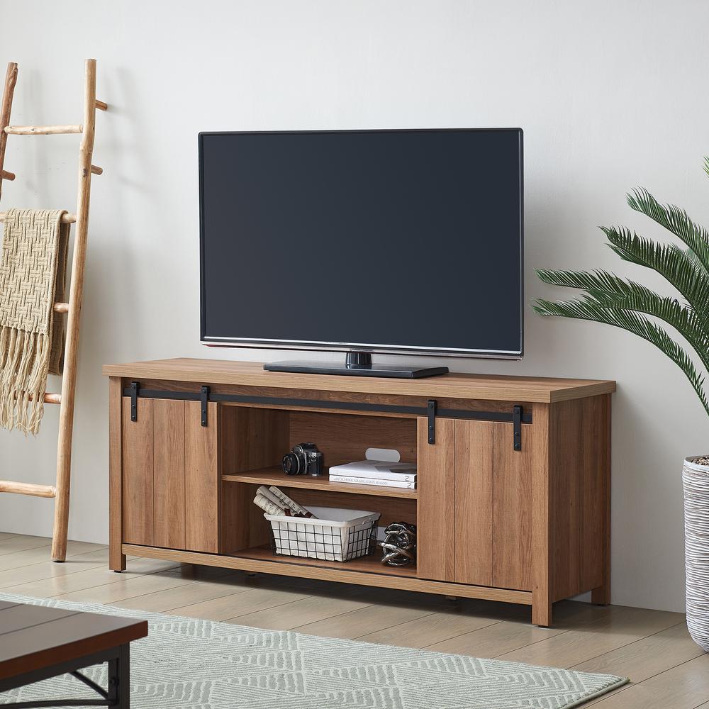 Deacon Rectangular TV Stand for TV's up to 65" in Golden Oak. Picture 2