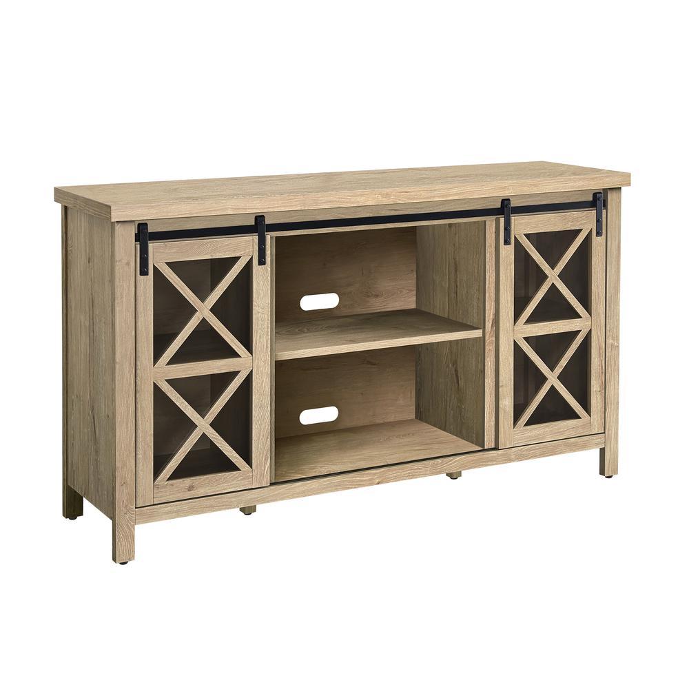 Clementine Rectangular TV Stand for TV's up to 65" in White Oak. Picture 1