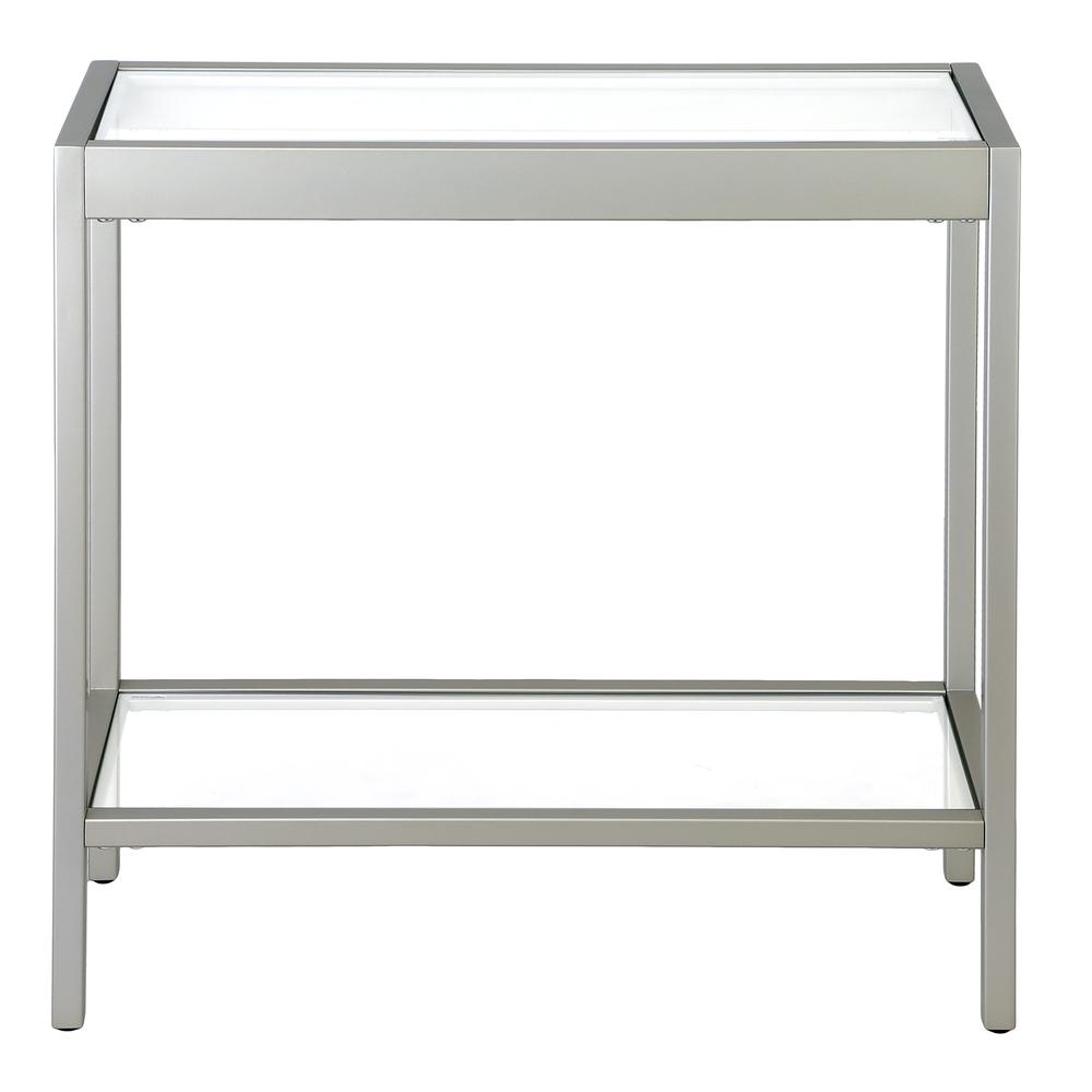 Alexis 24'' Wide Rectangular Side Table in Satin Nickel. Picture 3