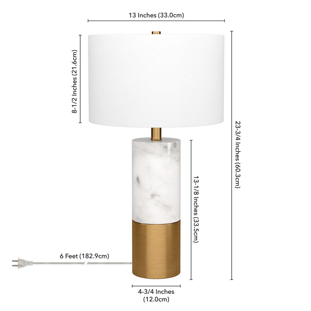 Liana 24" Tall Table Lamp with Fabric Shade in Marble/Brass/White. Picture 5