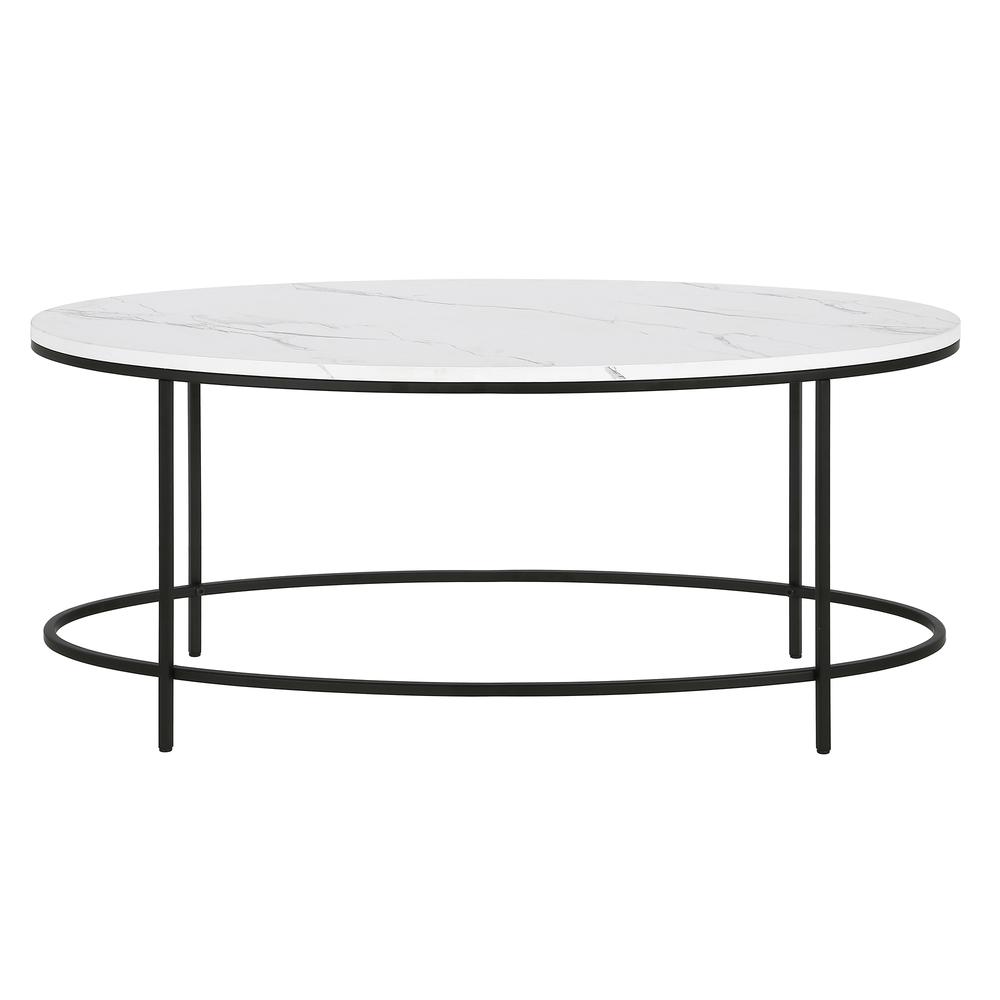 Francesca 42'' Wide Oval Coffee Table with Faux Marble Top in Blackened Bronze/Faux Marble. Picture 3