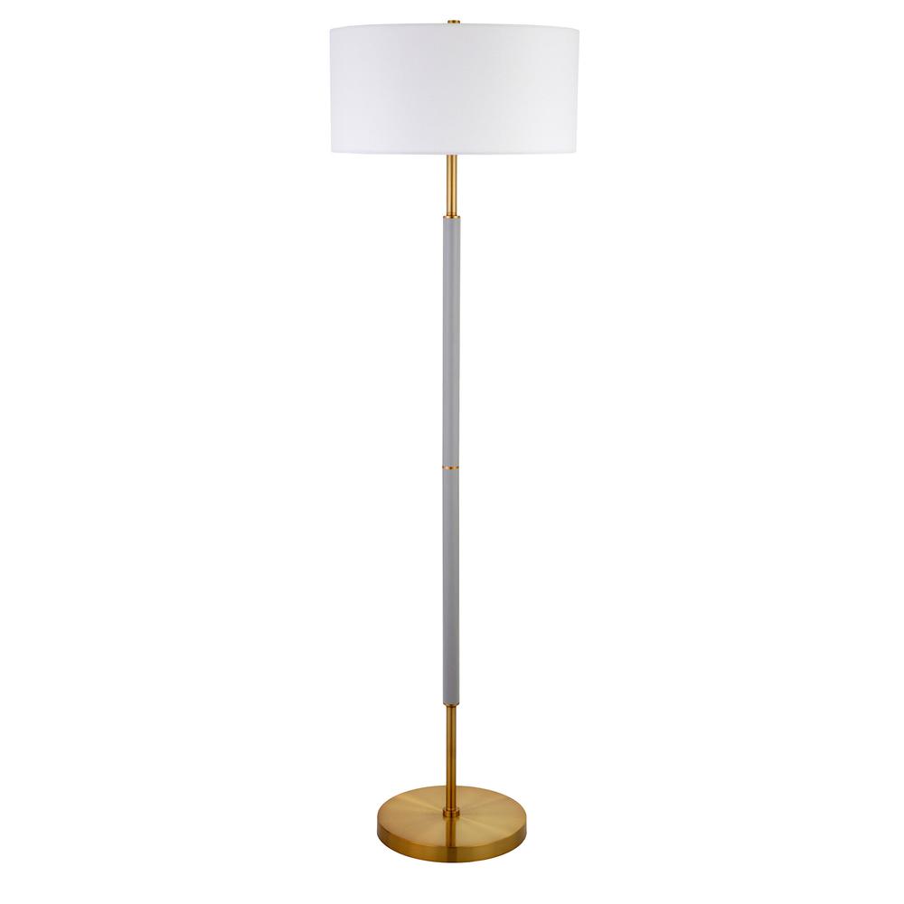 Simone 2-Light Floor Lamp with Fabric Shade in Cool Gray/Brass /White. Picture 1