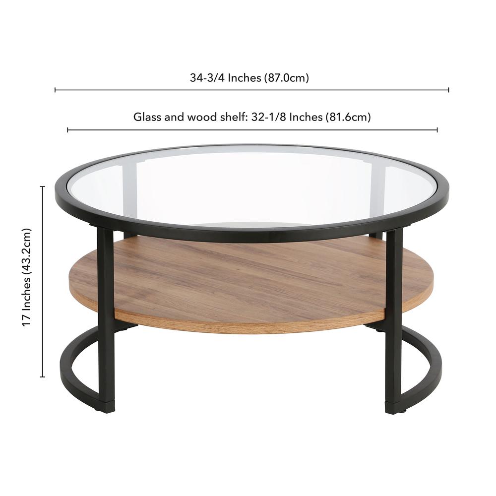Winston 34.75'' Wide Round Coffee Table in Blackened Bronze/Rustic Oak. Picture 5